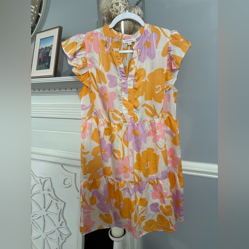 Mittoshop Floral Dress in Orange and Pink size small